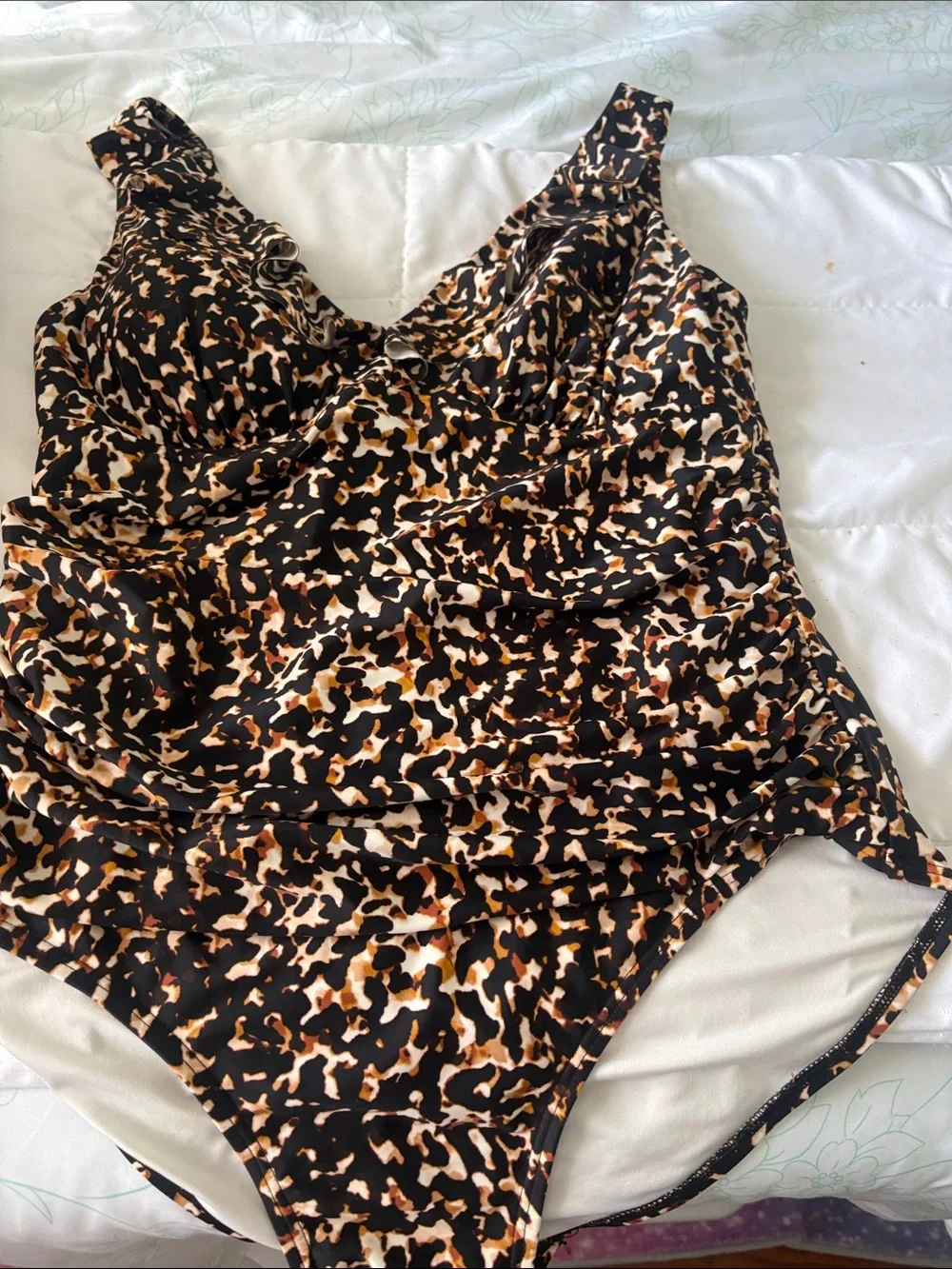 DKNY Black, White & Brown Animal Print One-Piece Swimsuit - Picture 3 of 4